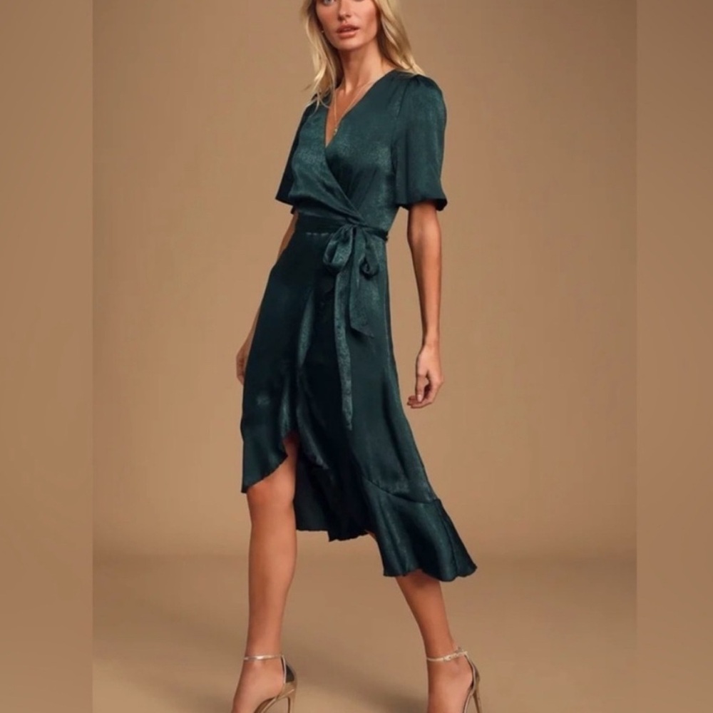 Lulu's Deep Green High Low Wrap Dress